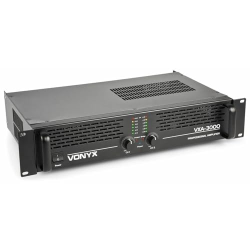 Vonyx VXA-3000 PA Endstufe Hifi 3000 Watt PA Verstärker mit Brückenschaltung, 2x1500W Stereo Amplifier, SMT-Technologie, 19 Zoll Rack fähig, 6,3 mm Klinke, RCA Cinch, NL2, 4 Ohm, 8 Ohm - Schwarz