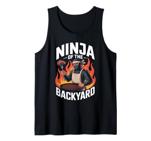 Funny Ninja of The Backyard Saying BBQ Humor Grill Mujeres Hombres Camiseta sin Mangas