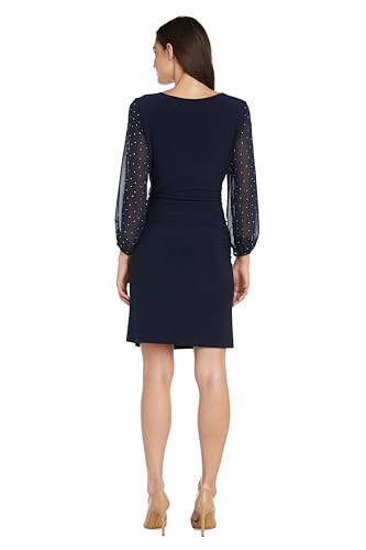 Image of Elegant Mini Cocktail Dress W /Sheer Rhinestone Balloon Sleeves
