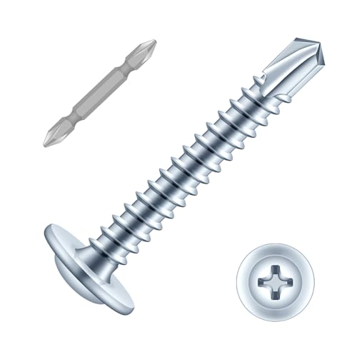 #8 x 1-1/4" Sheet Metal Screws, 150 PCS Etauwe Fast Self Tapping Screws for Metal, Phillips Modified Truss Head Self-Drilling Screws, Screwdriver Bit Included, Zinc-Plated