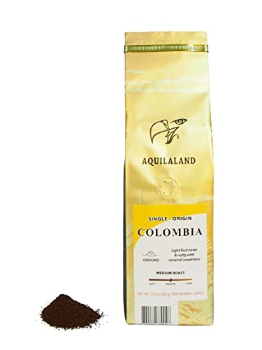 Aquilaland Single Origin Colombia Huila Supremo, Medium Roast, 1.1 LB Bag (Ground Coffee)
