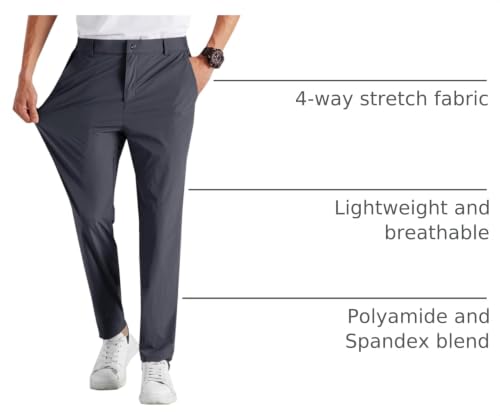 Image of Runcati Mens Stretch Golf Pants Casual Dress Pants Work Trousers | Slim Fit, Quick Dry, Lightweight, Comfy, Slacks, Pockets, Elastic Waist, Tapered, Cropped, 30 inch, 29 inch, Chino