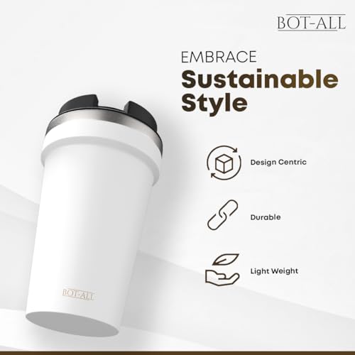 Image of BOT-All LITE Premium Mug, Made with 304 Stainless Steel Inner Layer & PS Plastic Outer Layer, Lightweight and Portable, Perfect for Hot and Cold Beverages, Easy to Carry (White - 500 ml)