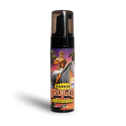 Bro Glo Darker Self Tanner for The Boys - Quick Application Easy Sunless Tan For Face and Body Oil Free Water Based Faster Skin Drying Natural Sun Kissed Bronze Color Perfect Men (Body Foam)