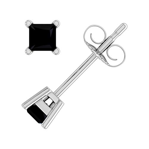 1/4 Carat Princess Cut Black Diamond Stud Earrings in 14K Gold2
