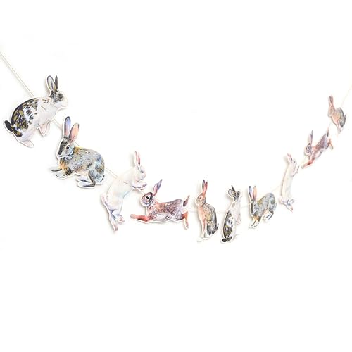 Image of Rabbits Banner - Rustic Hares Birthday Party Decorations, Vintage Farmhouse Animals Party Supplies, Woodland Bunny Baby Shower Garland, Forest Rabbits Cake Smash Photo Props