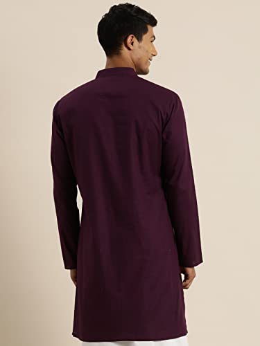 Image of VASTRAMAY Men Cotton Linen Solid Kurta | Cool & Breathable Ethnic Wear with Mandarin Collar for Eid, Holi & Festive Occasions