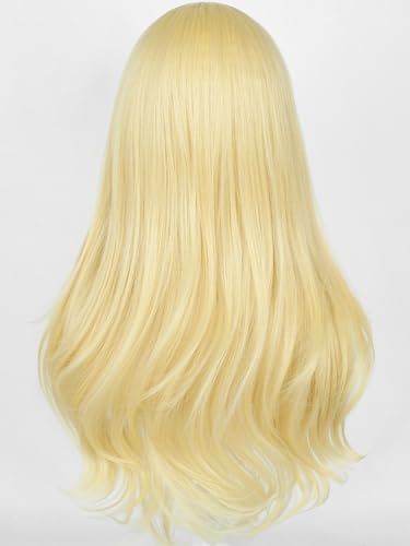 Image of Half and Half Long Curly Blonde Anime Cosplay Wig with Bangs for Women Light Golden Wave Wigs Synthetic Hair for Halloween Party Costumes