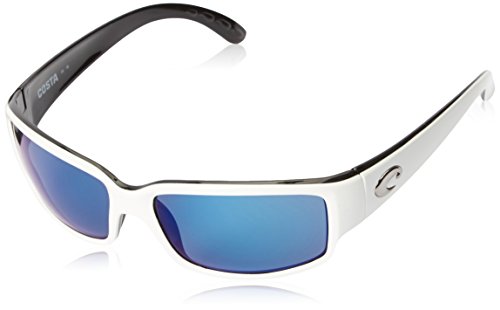 Costa Del Mar Men's Caballito Rectangular Sunglasses, White/Black/Grey Blue Mirrored Polarized-580P, 59 mm