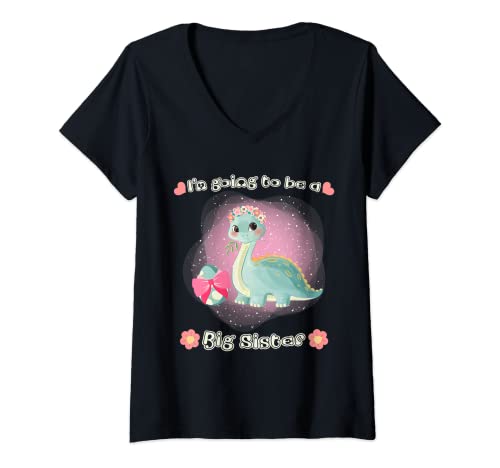 Mujer I'm Going To Be A Big Sister Baby Announcement Cute Dinosaur Camiseta Cuello V