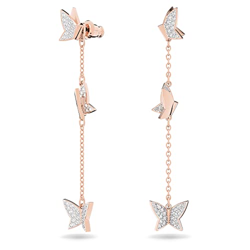 Lilia Drop Earrings, Butterfly, Long, White, Rose-Gold Tone Plated #TOP1