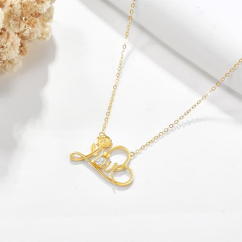 14k Real Gold Rose/Heart Necklace Soild Gold Love Necklaces for Women Lover Valentine's Day Christmas Gifts2