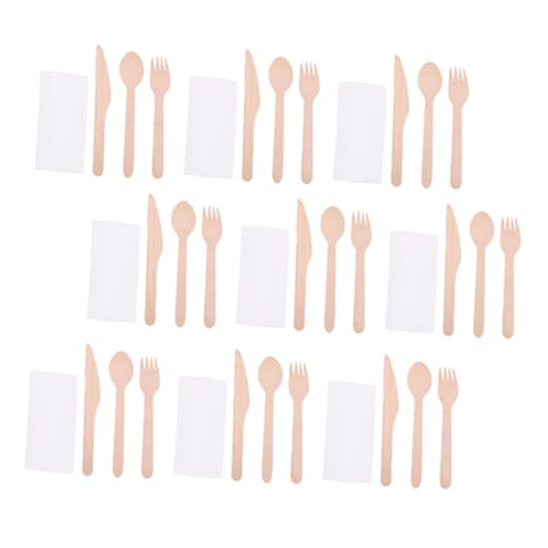 Didiseaon Elegant 50 Pack Disposable Wooden Knife Fork Spoon Napkin Set for Dinner Wedding