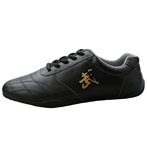 Tai Chi Kung Fu Shoes, Leather Martial Art Shoes Chinese Wushu Shaolin Trainer Wing Chun Sneakers for Men Women