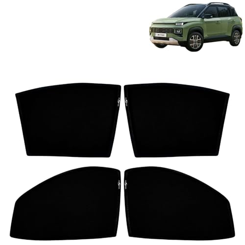 Image of KINGSWAY Car Sun Shade Curtains Only Compatible with Hyundai Exter (2023 Onwards) | Z-Black Fix-Type (Non-Magnetic) | UV & Heat Protection | Pack of 4 Pcs