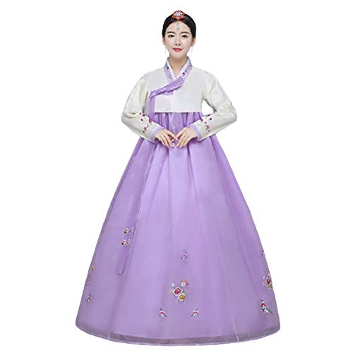 Women Hanbok Dress Korean Traditional Hanbok Korean Hanbok Dress Korean Traditional Dress Korean National Costumes (White&Purple, L)