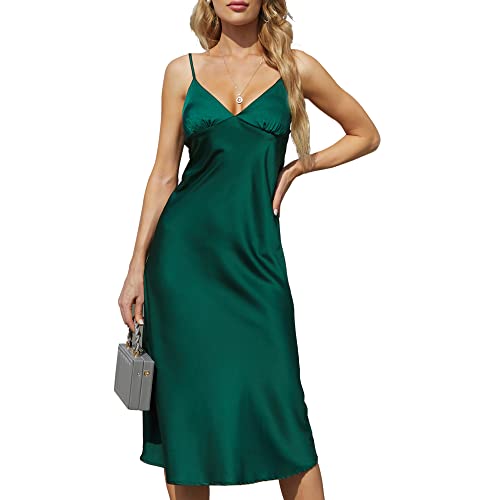 Abito da donna in raso con spalline sottili e scollo a V