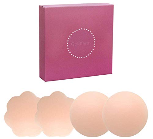 Goldfarm Nippleless Covers, Pasties, Silicone Reusable Breast Pasties Adhesive Bra (1 Pairs Round+1 Pairs Flower 2021 Version)