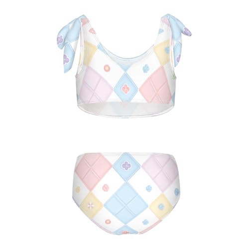 KLL Watercolor Plaid Multicolor Girls 2 Pieces Bikini Set Scoop Neck Swimsuit Swimming Suits Adjustable Shoulder Strap2