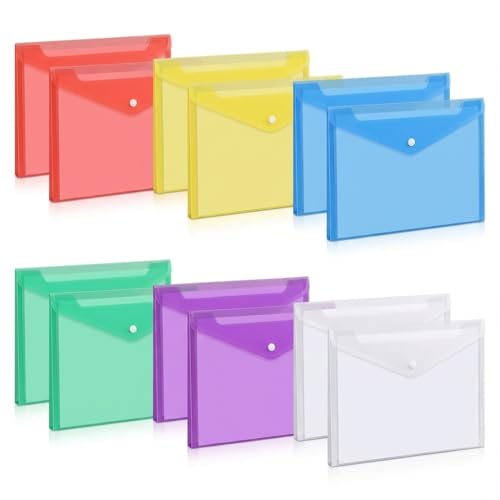 Circuit Green 12 Pack Multicolor A4 Letter Size Plastic Envelopes with Snap Button Poly Document Folders 6 Colors (Red Yellow Blue Green Purple White)