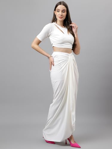 Image of Women's Modern Traditional Pre-Stitched Satin Saree with Modern Crop Top Blouse - Elegant Black Draped Sari for Parties and Special Occasions