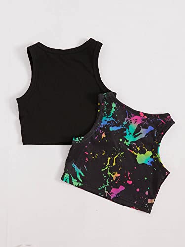 Milumia Girl's 2 Pack Ink Splatter Print Knit Round Neck Casual Crop Tank Top2