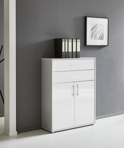 Aktenschrank Büro Arbeitszimmer mit Schubkästen und 2 Türen wählbar aus 11 verschiedenen Farbkombinationen (Lichtgrau - Weiß Hochglanz)
