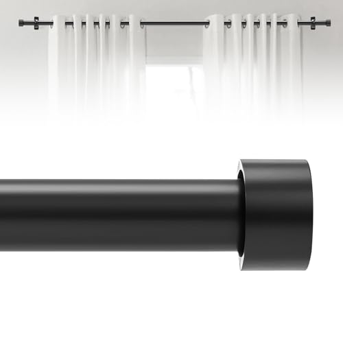 Iron Curtain Rod Black 30-240 Inch Heavy Duty Adjustable - Drapery Pole Diameter for Indoor Outdoor Windows - End Cap Style