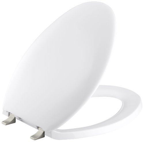KOHLER K-4685-BN-0 Bancroft Elongated Toilet Seat with Vibrant Brushed Nickel Hinges, White