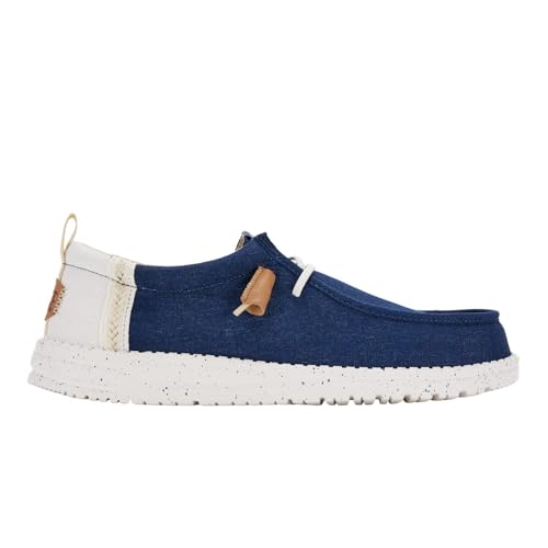 HEYDUDE Wally Craft Linen Sargasso Blue/White Size 7, Men’s Shoes, Men's Slip-on Loafers, Comfortable & Light-Weight