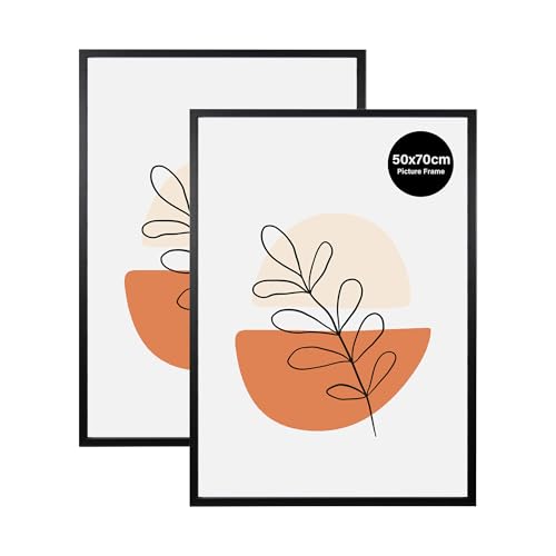 KAIWIN Pack of 2 Picture Frames 50 x 70 cm, Black Picture Frame for Hanging with Poster, Used for Living Room, Bedroom | Posters, Puzzles / 50x70cm Frame, 500 x 700 mm Wooden Photo Frame