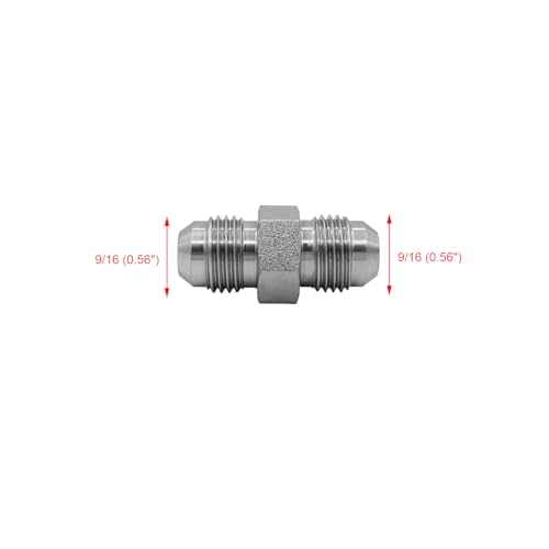 Image of (2-PACK) 2403-06-06 Hydraulic Hose Adapter Fitting 3 /8 inch Male JIC 37 Flare (9 /16 inch-18UNF) x 3 /8 inch Male JIC 37 Flare (9 /16 inch-18UNF) SAE Straight Pipe Joints Tube Connector Carbon Steel