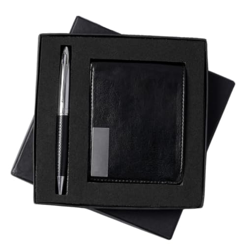 Image of 2 in 1 Personalized Office Gift Set of Pen and Men's Waller with Your Name Engraved, A Gift for All Corporate and Personal Occasions (Black)