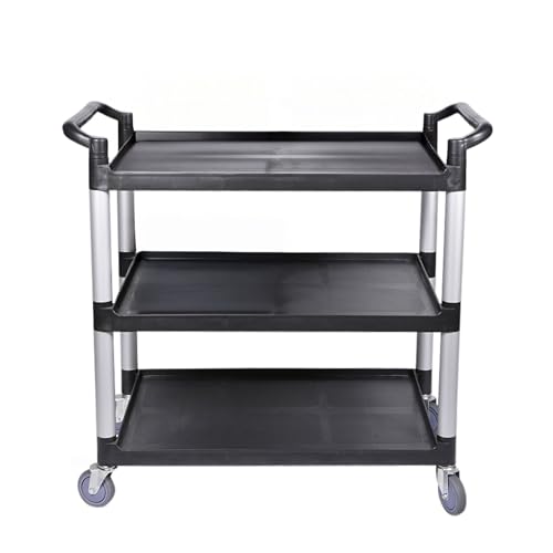 Image of Restaurantware RW Clean 40.2 x 19.7 x 37.8 Inch Utility Cart 1 Rolling Cleaning Cart - Large 4 Shelves Black Plastic Rolling Cart Heavy-Duty For Organization Or Storage