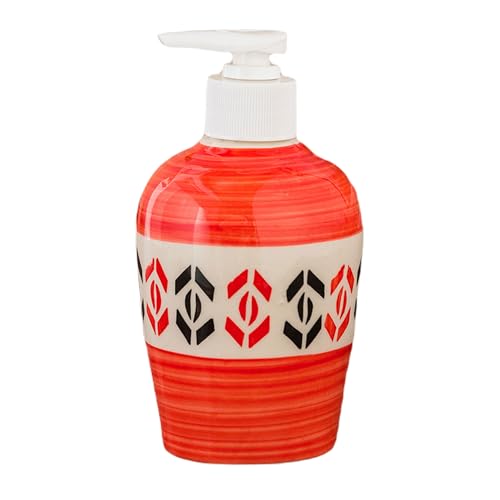 Image of Ceramic Liquid Soap Dispenser, 300 ml, Red Multicolor | Refillable Pump Bottle for Hand Wash, Lotion, Shampoo & Kitchen Use, 2 Pieces