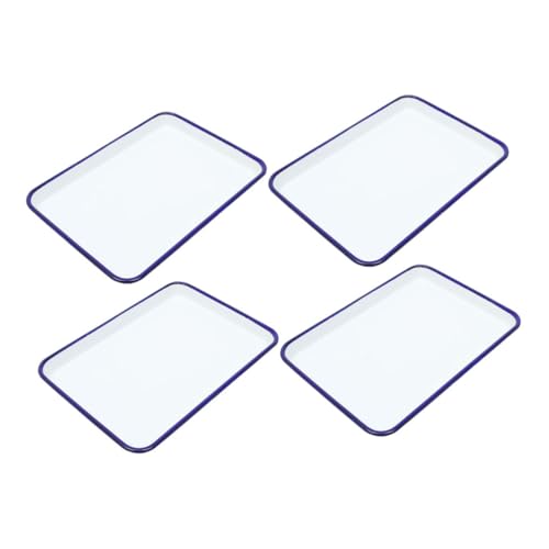 4pcs Vintage Enamel Baking Tray Tray Retro Kitchen Bake Pan Rectangular Enamelware Roasting Pan Baking Dish Vintage Square Roaster Enamel White