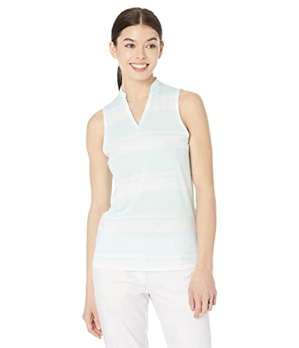 PUMA Women's Standard Cloudspun Valley Stripe Sleeveless Polo, Soothing Sea, XX-Large