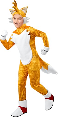 Rubies Disfarce Tails Deluxe para crianças, Jumpsuit com cobre-botas, luvas e acessório de cabeça, oficial Seg Sonic para carnaval, Natal, aniversário, festas e Halloween. 701141 M