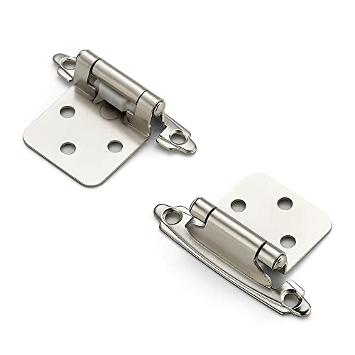 Image of Ravinte 4 Pack (2 Pairs) 1 /2 inch Overlay Cabinet Hinges, Self-Closing Semi-Concealed Face Mount, Satin Nickel Decorative Hardware with Door Bumpers for Kitchen & Cupboard Doors, Silver