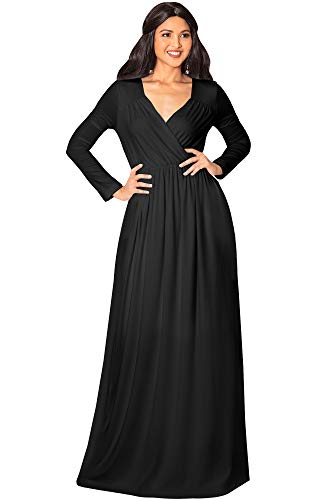 KOH KOH Womens Long Sleeve Sleeves Empire Waist Floor-Length Cocktail Elegant Evening Fall Modest Winter Formal Abaya Cute Gown Gowns Maxi Dress Dresses, Black L 12-14