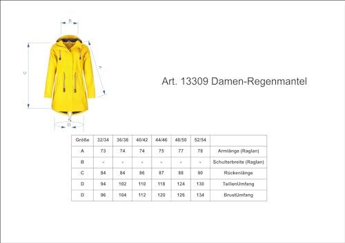 FRIESEN Friesennerz Damen Regenjacke 'Oh! Nass'is!' II mit Innenfutter - Regenmantel Outdoorjacke Regenparka wasserdicht modisch tailliert in Gelb Größe 36/38