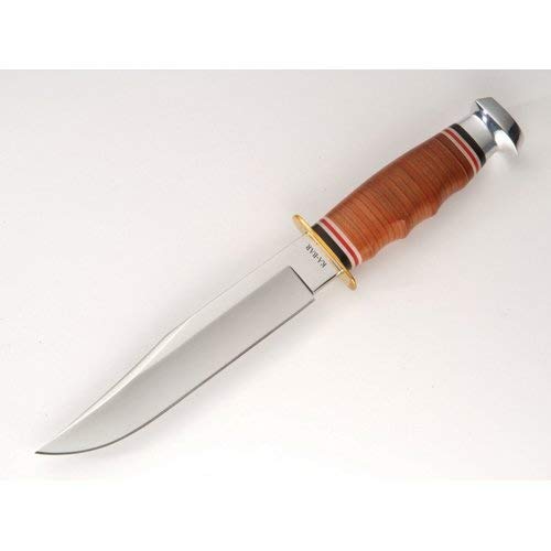 Ka-Bar 1236, Stacked Leather Handled Hunter Knife, Bowie 11 13/16",Brown,Medium #TOP2