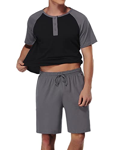 Men's Cotton Pajamas Sets V Neck Lounge Set Sleepwears with Pocket3