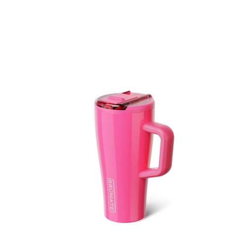 Image of BruMate Era Flip 20oz Kids Tumbler with Covered Flip Down Straw | 100% Leakproof Insulated Kids Cup | Made of Stainless Steel | Cup Holder Friendly | 20oz (Neon Pink)
