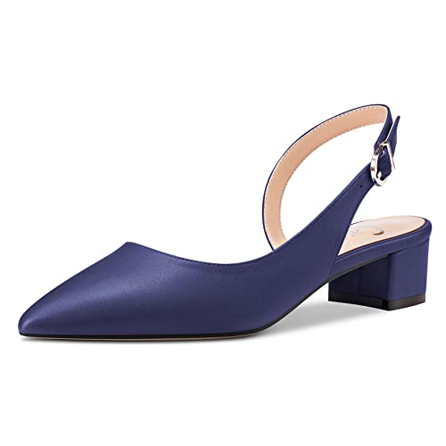 Escarpins slingback bleu marin à petit talon bloc de 3.5 cm pour femmes taille 39