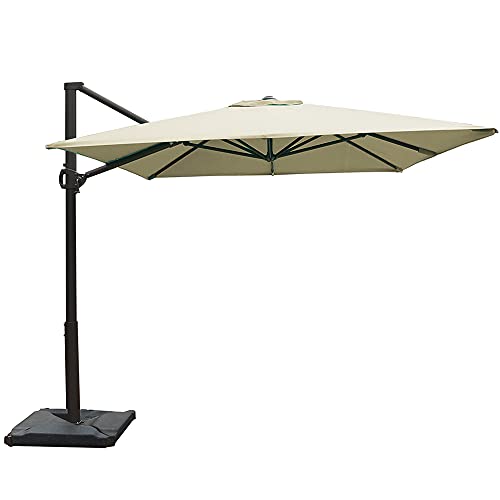Abba Patio Rectangular Offset Cantilever Patio Umbrella with Crank Lift Tilt and Cross Base, 8 x 10ft, Beige
