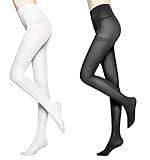 MOOCHI (1 pair of White & 1 pair of Black Women's Opaque Tights 80D One Size