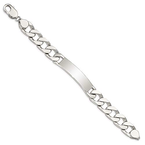 Polished Engravable Personalized Custom 925 Sterling Silver Polished Curb Link Id Bracelet For Men Or Women Length 8.5 Inches Width 11 Mm With Lobster Claw Clasp #TOP1