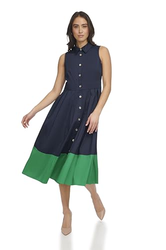 Image of Tommy Hilfiger Women's Sleeveless Collared Front Button A-line Midi Dress