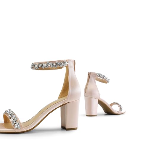 DREAM PAIRS Women's Chunk Low Heel Pump Sandals,Size 6.5,Nude Pink-Satin,SDHS2440W3